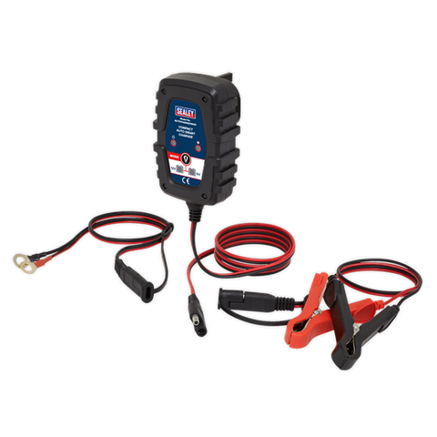 Sealey Compact Auto Smart Car Battery Charger 1A 6V 12V AGM GEL Batteries 230V
