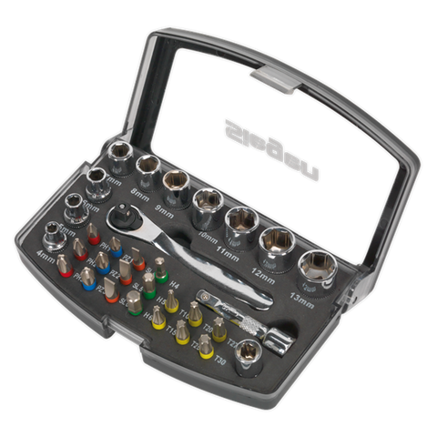 Siegen Socket & Colour Coded Bit Set 31pc 1/4"Sq Drive