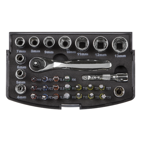 Siegen Socket & Colour Coded Bit Set 31pc 1/4"Sq Drive