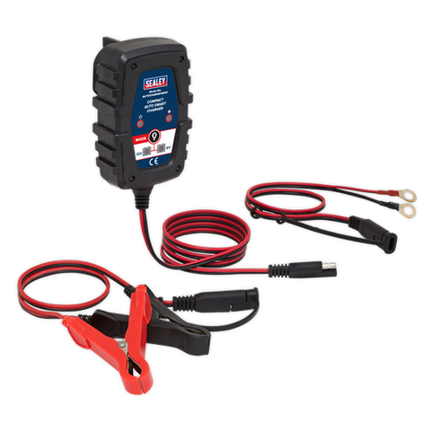 Sealey Compact Auto Smart Car Battery Charger 1A 6V 12V AGM GEL Batteries 230V