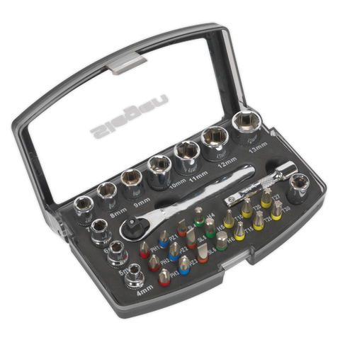 Siegen Socket & Colour Coded Bit Set 31pc 1/4"Sq Drive